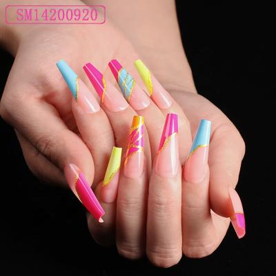 China Sellers For Press On Nails 24pcs Set Coffin Detachable Long Press On Nail Art Tips Artificial Aingernails Full Cover Ballerina Nails for sale