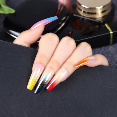 China Coffin Nail Tips DIY Bling Art Press On Medium Gradient Aurora Fake Nail Tips 2021 Nails Length for sale