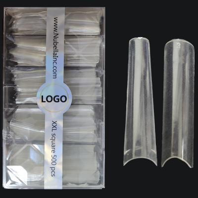 China Flexibility Private Label XXL Coffin Nail Tips No C Curve Tips Clear XXL Square Nails for sale