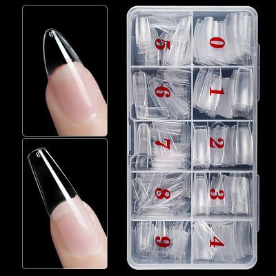 China 500Pcs Flexibility Full Cover French Coffin Nails Tips Stilettos Transparent Natural Coffin False Artificial Acrylic Nails for sale