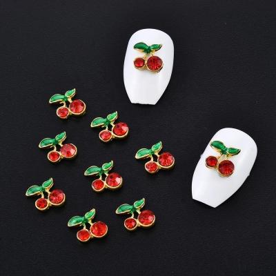 China Kawaii Nail Charms Sweet Art Decorations Red Nail Art Jewelry Charms 3d Rhinestones Cherry Alloy Decoration Nails Art for Cherry Nail Charm for sale