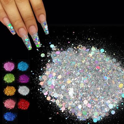 China Holographic Nail Art Pigment Shimmer Chrome Dust Powder Nail 50g/Bag Laser Glitter Deep Nail Powder for sale