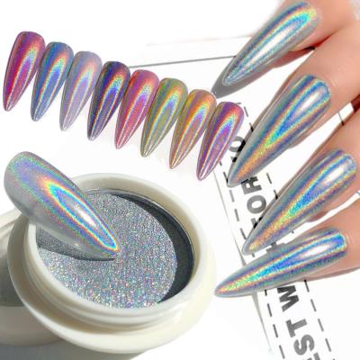 China Holographic Nail Powder Empty Jar Nail Dust Laser Glitter Chrome Dye Rub Strip Dust Mirror Design Nail Polish Decor for sale