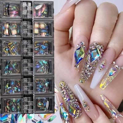 China Nal Art Decoration 12 Grids/Box 2021 Stone Nail Art Decoration Glass Crystal Diamond Gem Nail Art Crystal Rhinestone 3D for sale