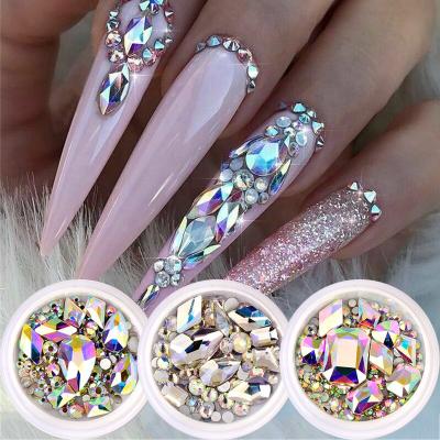 China Rhinestone Nail Art 3D Glitter AB Crystal Flat Back Shiny Stones Nail Art Decorations Mixed Size Nail Gems Fake Stone for sale