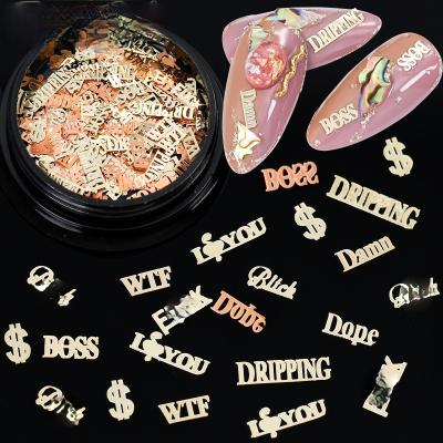 China Nail Art Slice Christmas Nail Sticker Decorations Foil Decals Letter Metal Nail Drop Nail Sticker Mix Shapes for sale