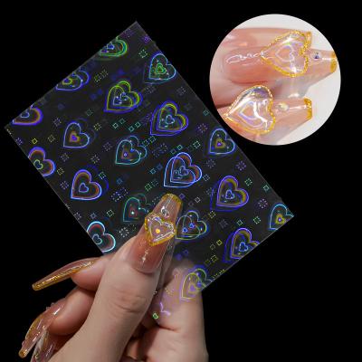 China Safe Heart Aurora Laser Nail Sticker Star Valentine Christmas Nail Decals Winter Love for sale