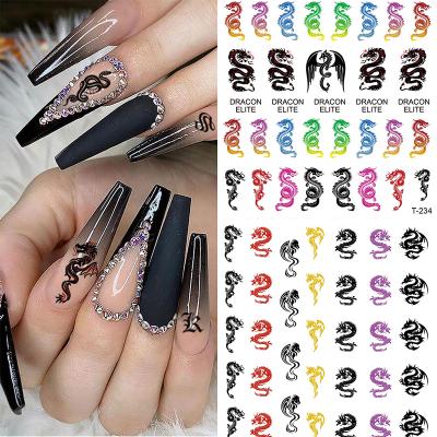 China 3D Nail Art Dragon Decals Stickers Red Black Safe Dragons Design Self Adhesive Nail Sticker for sale