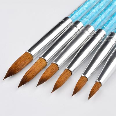 China 6Pcs/set Kolinsky Hair NAIL 6Pcs/set Acrylic Brush Pen Nail Gel Builder Carving Nail Brush Nylon Blue Handle Rhinestone Dotting Drawing Tools for sale