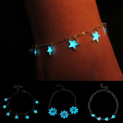 China Fashion Cute Anklets For Women Small Star Heart Flower Glow In The Dark 2021 Anklet Bracelet On Leg Foot Summer Beach Jewelry for sale