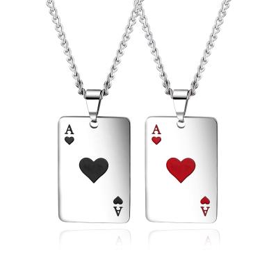 China Stainless Steel Cute Ace of Spades Fashion Pendant Necklace For Women Men Playing Card Heart Poker Chain Necklaces Creative Jewelry for sale