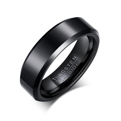 China CLASSIC 6mm Wedding Band Comfort Fit Cut Edges Wholesale Silver Ring Black Tungsten Carbide Engagement Rings For Women Men for sale