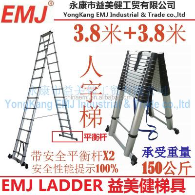 China Aluminum Telescopic Folding Ladders Ladder Price 3.8m+3.8m Double Ladder for sale