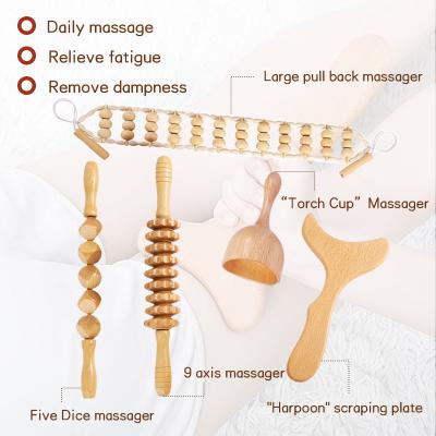 China Home Wooden Massager Natural Wooden Massage Tools Five-Piece Set Detox Massage Lymphatic Tools for sale