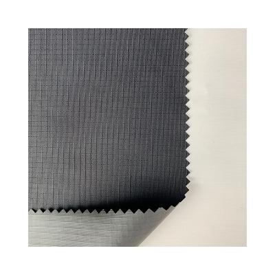 China Waterproof 0.3 Grid Black Taslon Black Full-matte Film Coated Waterproof Polyester Ripstop Fabric 100% Woven Polyester for sale