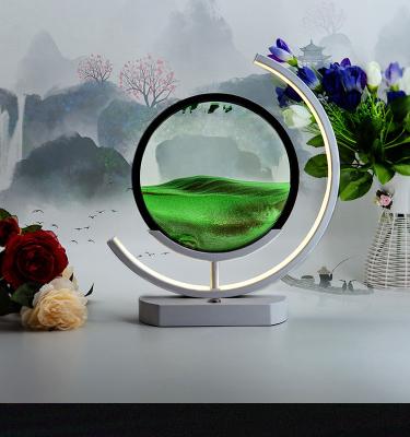 China Modern Wholesale White Edged Six Color Half Moon Quicksand Bedside Table Lamp Touch Control Rechargeable Holiday Lighting Led Light for sale