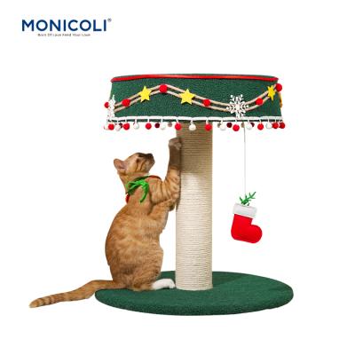 China A1 Wholesale High Quality Viable Cat Pet Play House With Stripes Christmas Cat Tree Cat Scratching Post for sale