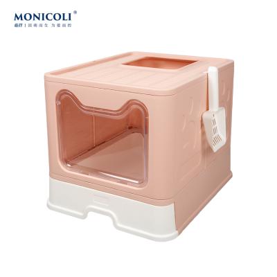 China Customized Portable Travel Viable Hooded Collapsible Cat Litter Box Toilet for sale