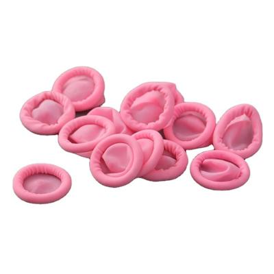 China Widely use for Frosted Incision Extra Comfortable Non-slip Handle Thick High Quality Disposable Rolled Pink Latex Finger Natural Cradle for sale