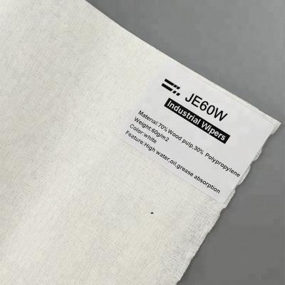 China Stocked 65gsm JE60 70% White Wood Pulp + Paper 4fold Industrial Nonwoven Dustproof Cleaning Cloths 30% High Absorbent PP for sale