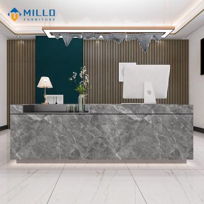 China High Quality Marble Look Reception Custom Design White Front Desk Modern Luxury Office Hotel Lounge Spa Reception Counter With Led Light for sale