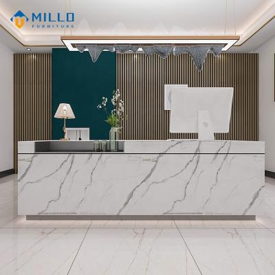 China Living Room Hot White Marble Spa Hotel Office Modern High Gloss Front Desk Sale Front Desk Straight Look Reception Counter for sale