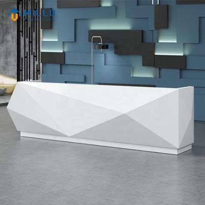 China Modern White Geometric Design Custom Reception Spa Salon Hotel Hospital Front Desk Counter for sale