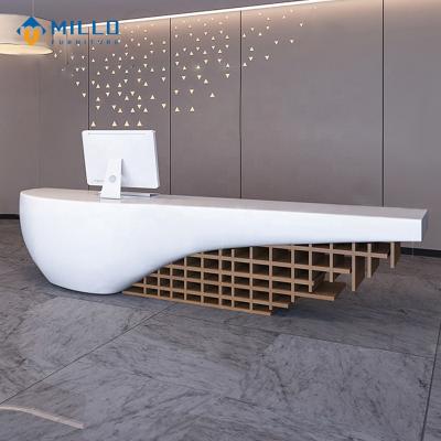 China Customized Modern Design Antique Shape Special White Reception Counter Wooden Reception Desk For Beauty Salon for sale