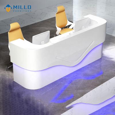 China Customized High Quality Salon Front Desk White Beauty Reception Light Wholesale Luxury Modern White Design LED Counter Counter for sale