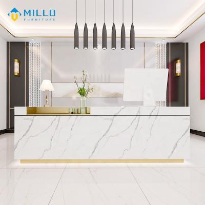 China Marble Customized Front Desk Counter Led Light Beauty Salon Spa Hotel Office Modern Marble Reception for sale