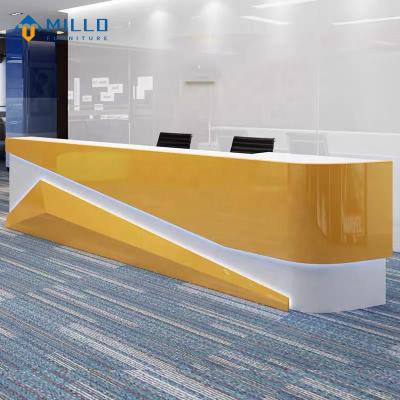 China Straight Reception Hot Sale Customized High Gloss Front Desk Reception Counter Modern Office Lounge Hotel Reception for sale