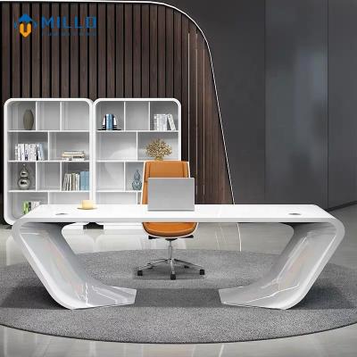 China Office White Table Custom Design Modern Simple White High Gloss Wooden Office Chair Executive Manager Office Furniture Table for sale