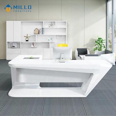 China Customized High Glossy Modern Furniture Office White Table Wooden Executive Director Director Office Desk With Drawer for sale