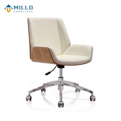 China Retro Wood Short Swivel Guest Swivel Chair Executive Office Leather Office Rotation Chair for sale