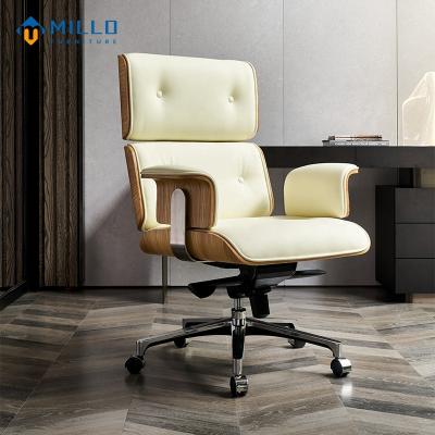 China Hot Sale Brown Office Revolving Chair Custom Design Armrest Executive Office Leather Chair With Wheels for sale