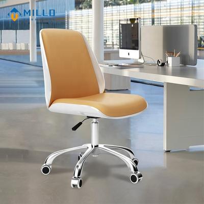 China Customized Comfortable Furniture Chair Visitor Meeting Room Office Revolving White Leather Short Back Chair for sale