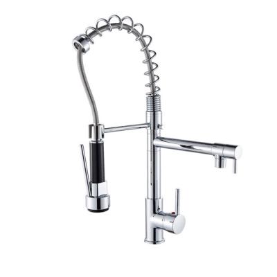 China Chrome Metal Faucets Kitchen Pullout Faucet Copper Body Double Head Faucet Drinking Water Mixer Thermostatic Luxury Spring Faucet for sale