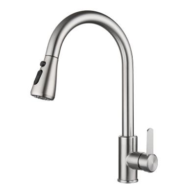 China Thermostatic Faucets Brushed Nickel 304 Stainless Steel Hot Cold Water Faucet 2Mode Sprayer Main Mixer Tap Rotary Pull Out Kitchen Sink Faucet for sale