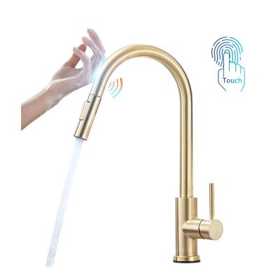 China Sense Faucets Luxury Mixer Tap Pull Out Faucet Head 304 Stainless Steel Gold Sensor Smart Touch Kitchen Faucet for sale