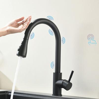 China Sense Faucets Pull Out To Tap Black Automatic 2 Way Tap 2 Way Tap Mixer Stainless Steel sus 304 Stainless Steel Smart Touch Kitchen Faucet for sale