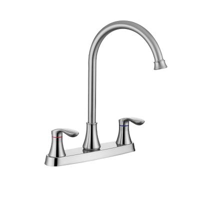 China Thermostatic Faucets GLOBE Swept Sink Hot And Cold Mixer Handle Rotation 304 Stainless Steel Double Panel Water Taps 3 Three Hole Kitchen Faucet for sale