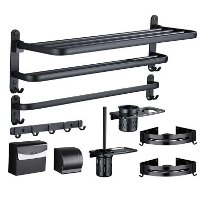 China With Advanced Hook Space Mattle Black Bathroom Accessories Set And Hotel Or Home Aluminum Faucet Four Pieces One Set Accessories for sale