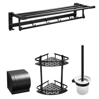 China With Hook 2021 Black Aluminum Space Aluminum Towel Rack Bathroom Accessories Bathroom Set Accessories for sale