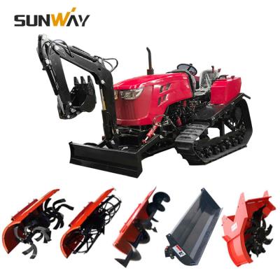 China Working Farm Small Rotoary Agricultural Cultivator Rototiller Mini Crawler Tractor Rubber Tracked Tiller Machinery 80HP 100HP for sale