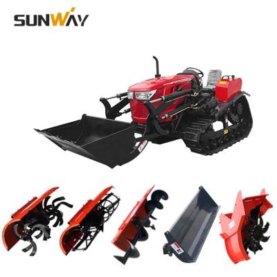 China Farm Work Machinery 80HP 100HP Mini Crawler Tractor with Grass Cutter/Front End Loader and Backhoe Attachment for sale