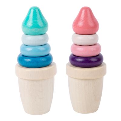 China New Rainbow Teethers Toys Baby Ice Cream Toys Stacker Wooden Non-Toxic Stacking Building Blocks for sale