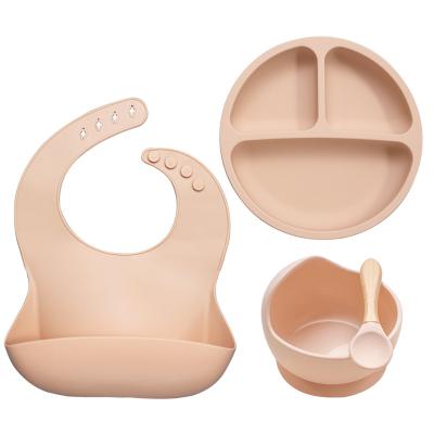 China Hot Selling Toy Baby New Arrived Dinnerware Soft Silicone Customized 100% Safe Spoon Bowl Feeding Bib Set for sale