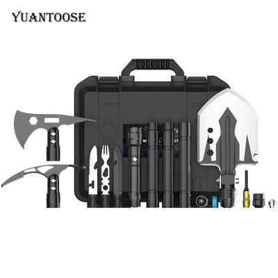 China Multifunctional Shovel Toolbox DIY Ax Military Camping Folding Survival Shovel Ax Kit Outdoor Stocked for sale