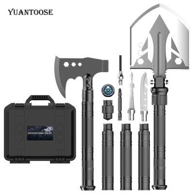 China Multifunctional Camping Fork Stocked Kit With Whistle Knife And Shovel Ax Survival Shovel For Camping, Hiking for sale