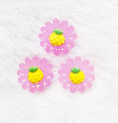 China Flatback 19mm Pineapple Purple Flower Acrylic Beads Glue On Garment And Clear Flatback Rhinestone Glue On Hairpin As Decoration for sale